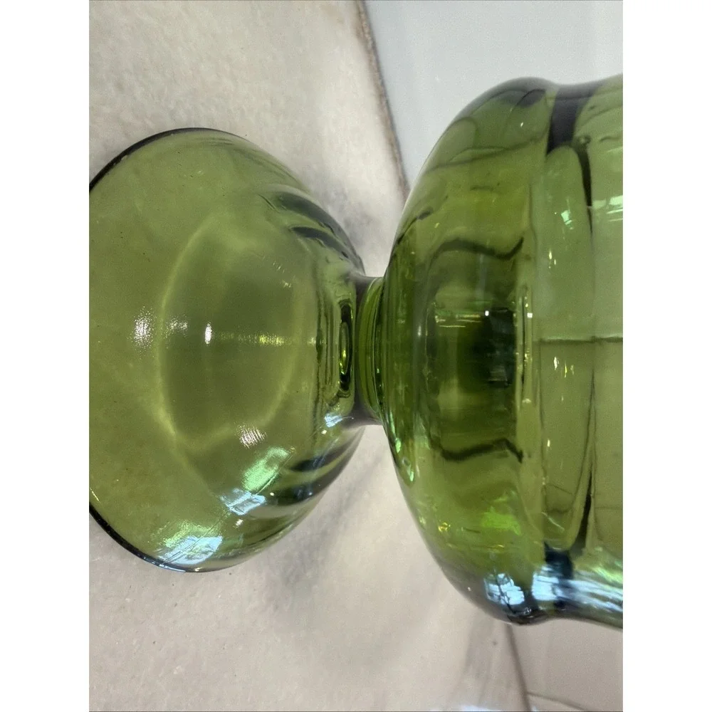 Vintage Indiana Glass Green Footed Pedestal‎ Urn Vase Pressed Glass MCM 6